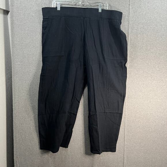 Logo by Lori Goldstein Beach to Street Petite Cotton Gauze Pants Black Petite 1X - Picture 1 of 8